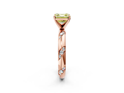 Rose gold Fancy Yellow Asscher Cut Solitaire Diamond Engagement Ring with Twisted Pave Band and Four-Prong Setting_5