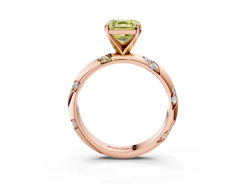 Rose gold Fancy Yellow Asscher Cut Solitaire Diamond Engagement Ring with Twisted Pave Band and Four-Prong Setting_6