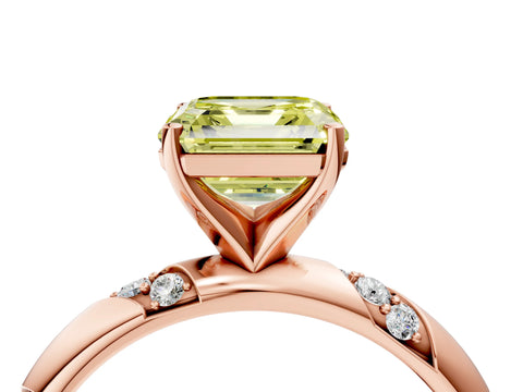 Rose gold Fancy Yellow Asscher Cut Solitaire Diamond Engagement Ring with Twisted Pave Band and Four-Prong Setting_7