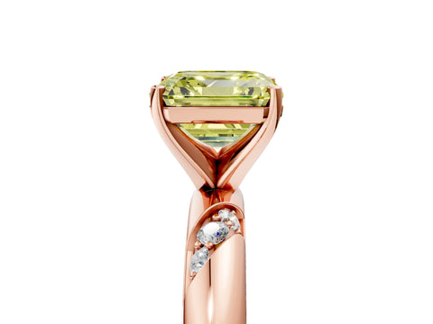 Rose gold Fancy Yellow Asscher Cut Solitaire Diamond Engagement Ring with Twisted Pave Band and Four-Prong Setting_8