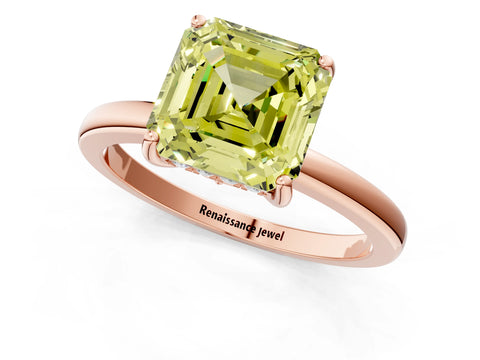 Rose gold Fancy Yellow Asscher Cut Solitaire Diamond Ring with Prong Setting and Plain Band_1