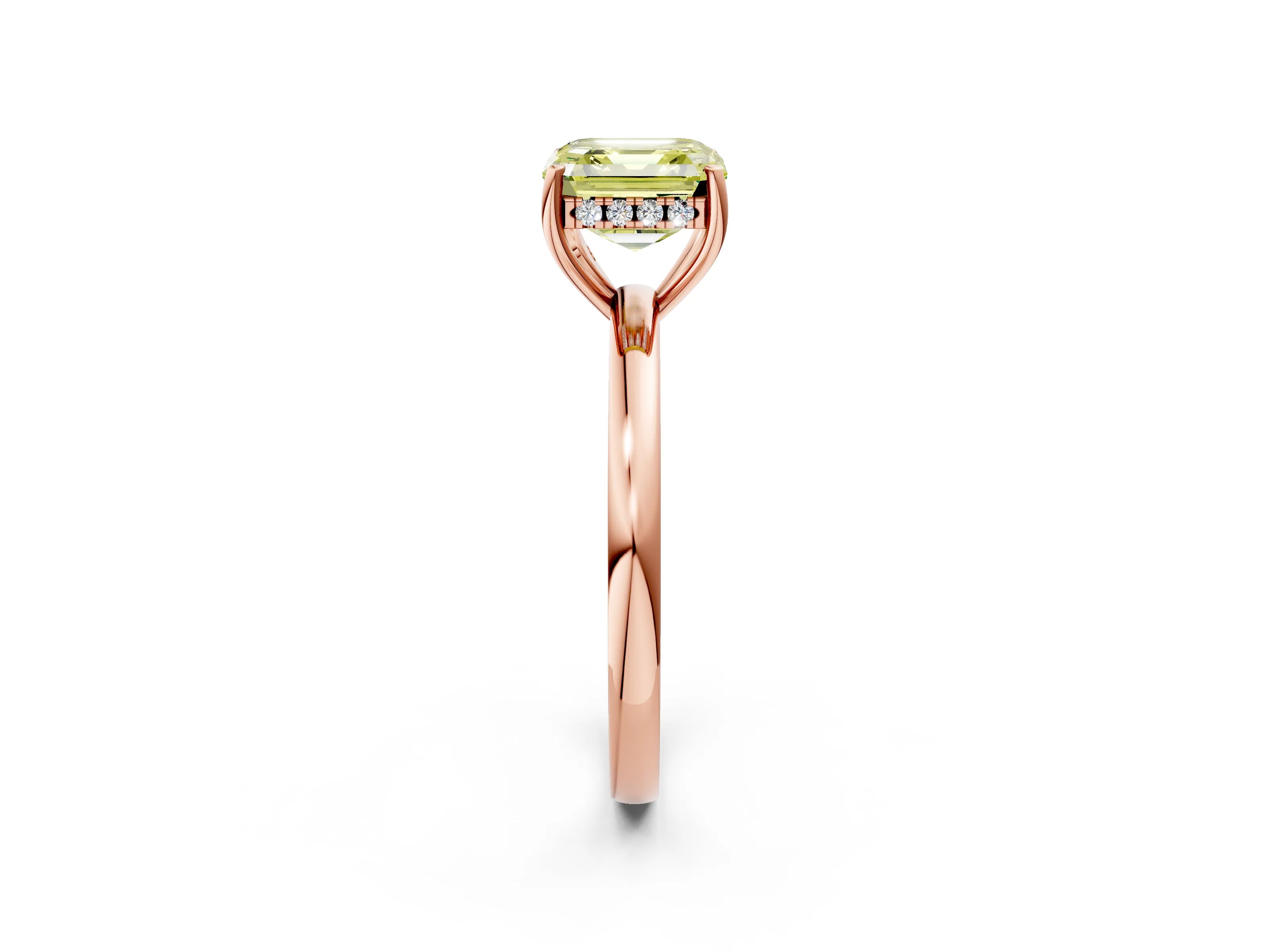 Rose gold Fancy Yellow Asscher Cut Solitaire Diamond Ring with Prong Setting and Plain Band_2