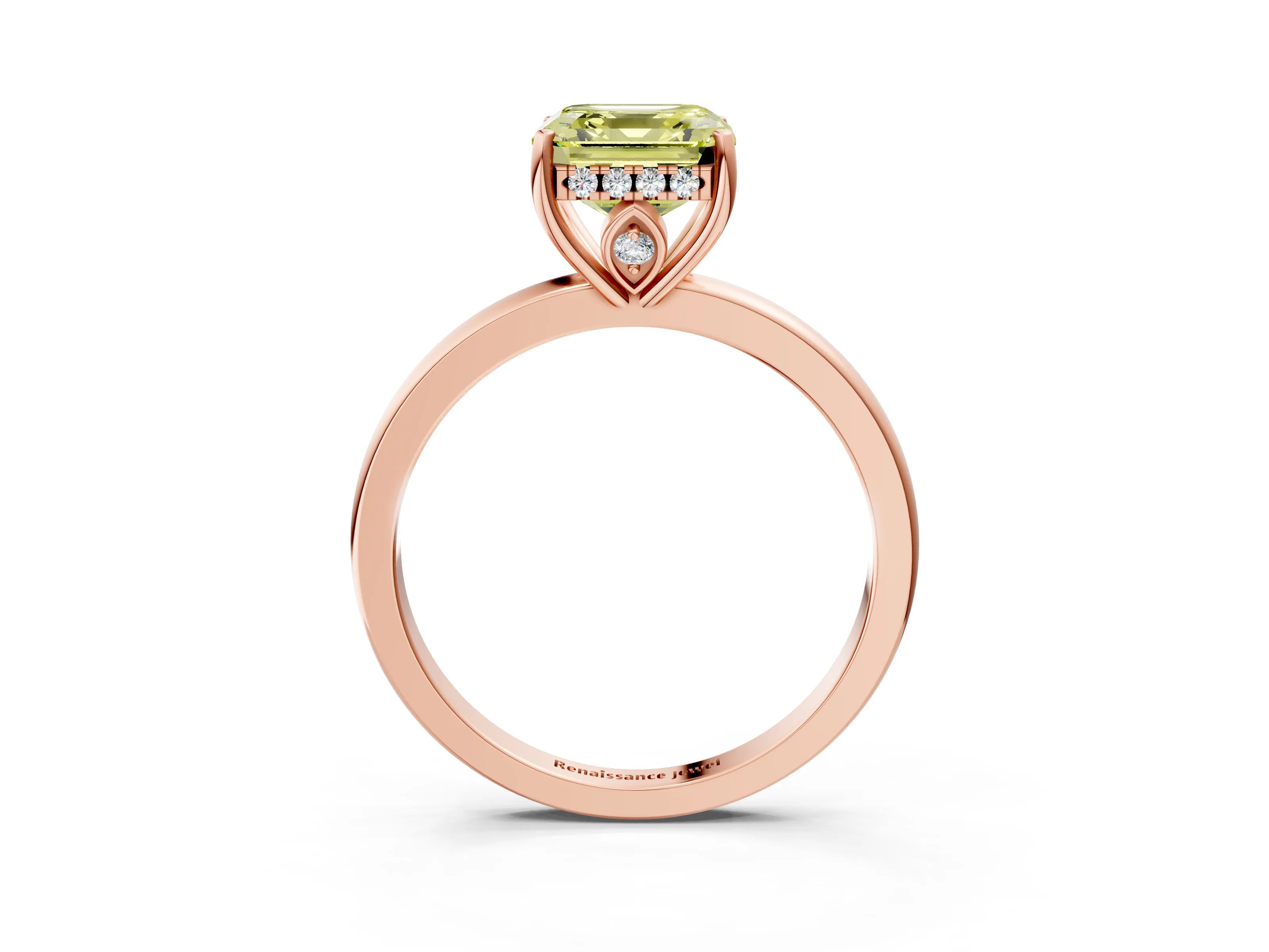 Rose gold Fancy Yellow Asscher Cut Solitaire Diamond Ring with Prong Setting and Plain Band_3