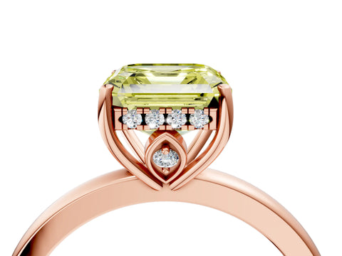 Rose gold Fancy Yellow Asscher Cut Solitaire Diamond Ring with Prong Setting and Plain Band_4