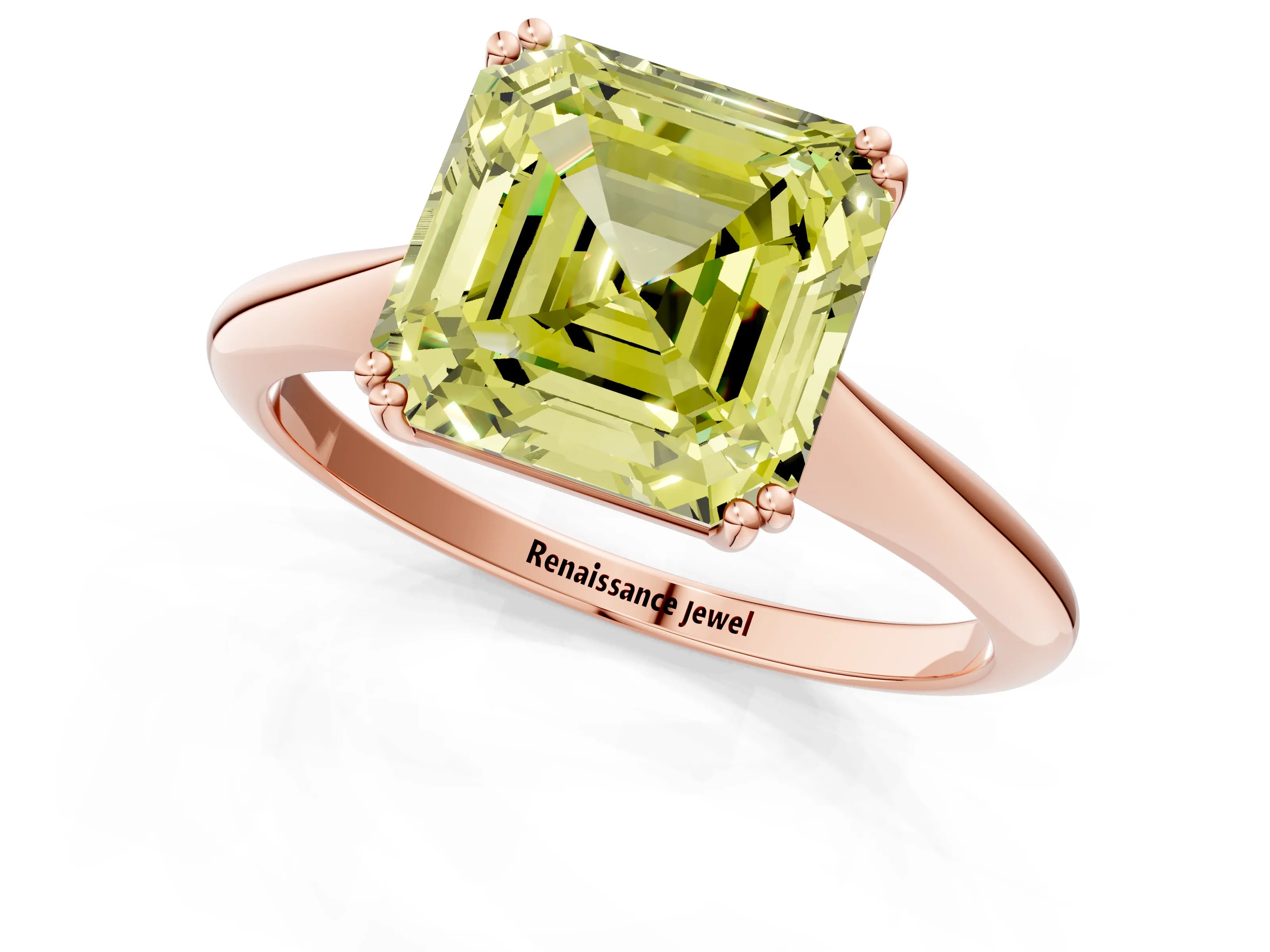 Rose gold Fancy Yellow Asscher Cut Solitaire Diamond Ring with Six-Prong Setting and Classic Band_1