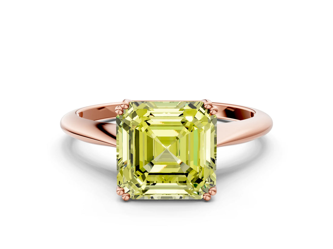Rose gold Fancy Yellow Asscher Cut Solitaire Diamond Ring with Six-Prong Setting and Classic Band_12