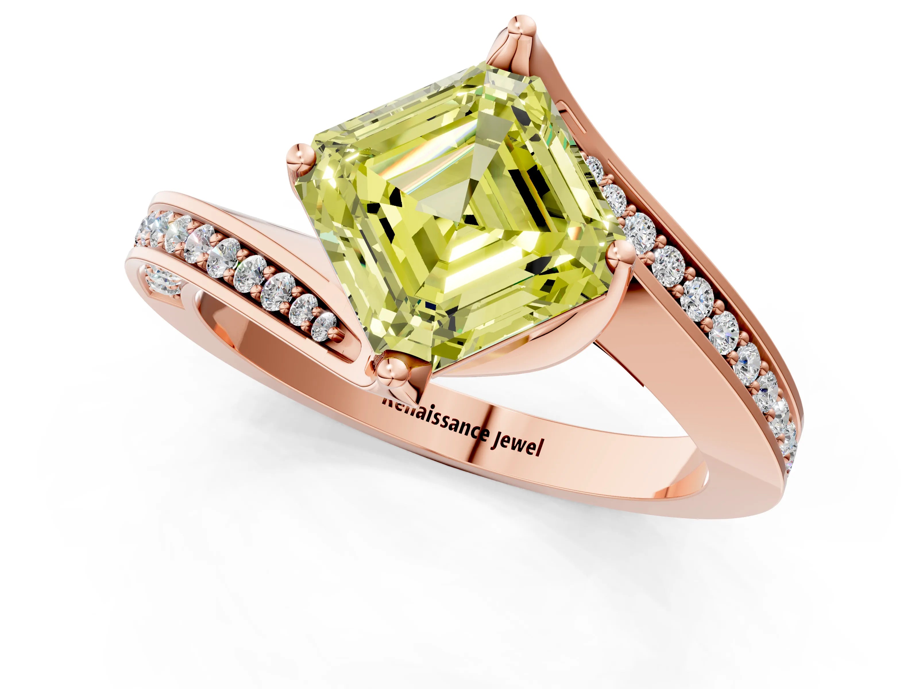 Rose gold Fancy Yellow Asscher Cut Solitaire Diamond Twist Band with Pavé Setting and Four-Prong Setting_1