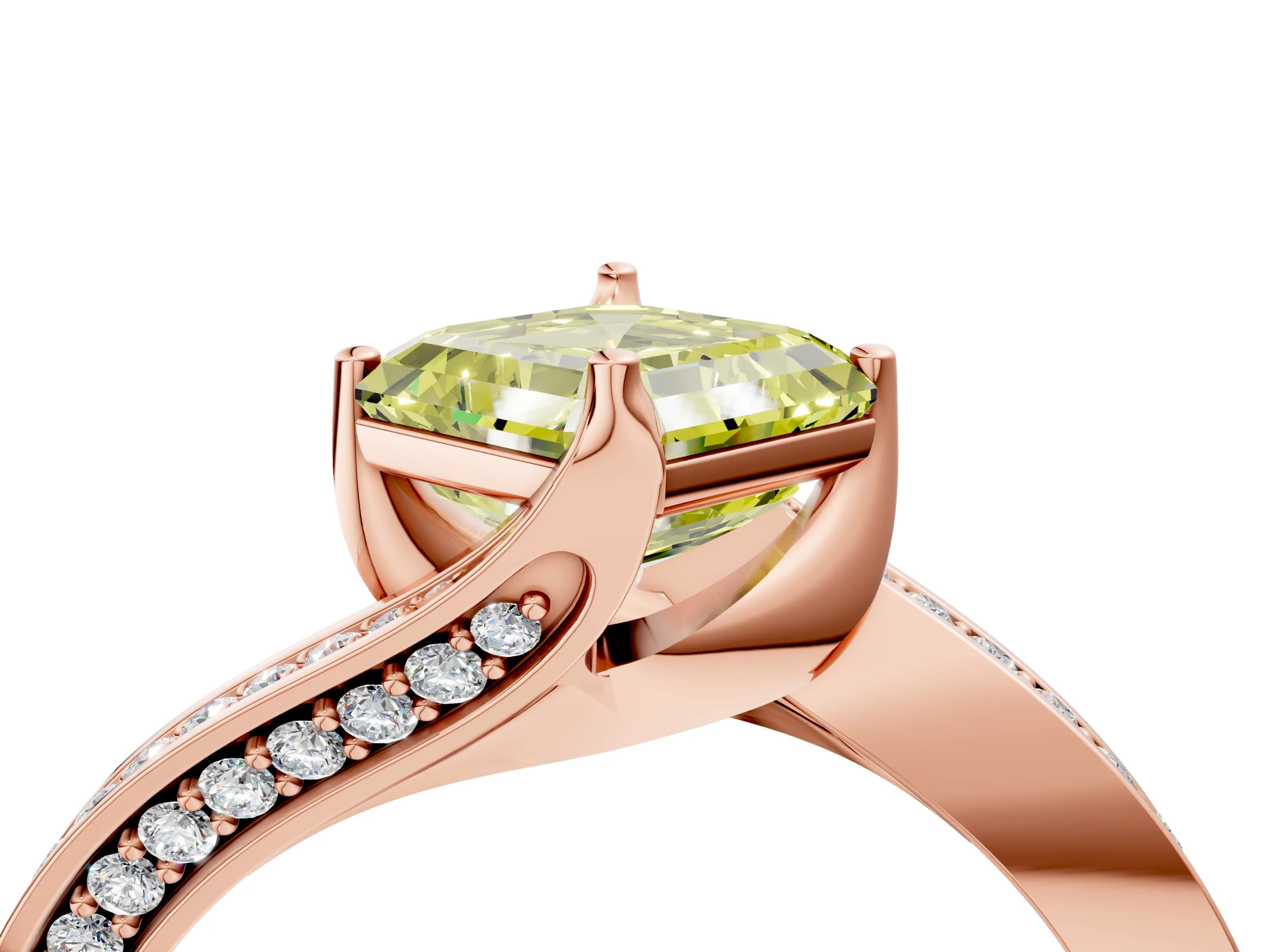 Rose gold Fancy Yellow Asscher Cut Solitaire Diamond Twist Band with Pavé Setting and Four-Prong Setting_4