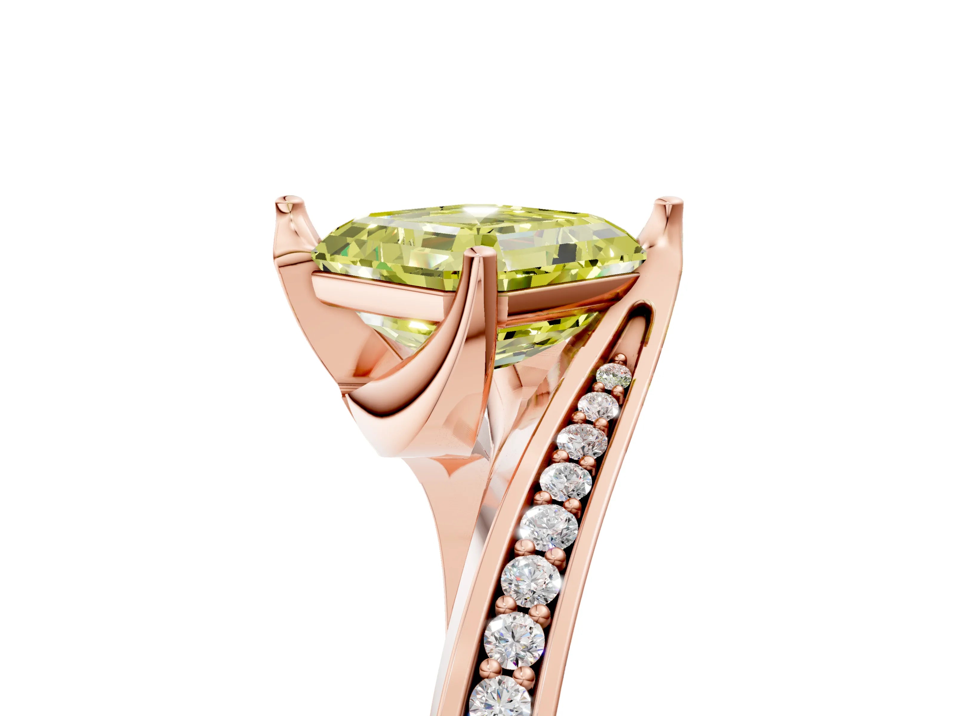 Rose gold Fancy Yellow Asscher Cut Solitaire Diamond Twist Band with Pavé Setting and Four-Prong Setting_5