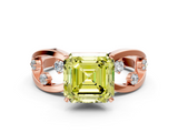 Rose gold Fancy Yellow Asscher  Cut Solitaire Diamond with Side Stones on Criss-Cross Band and Four-Prong Setting_16