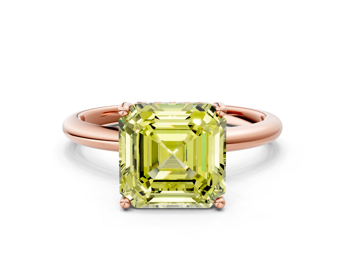 Rose gold Fancy Yellow Asscher  Cut Solitaire Engagement Ring with Four-Prong Setting and Classic Band_17