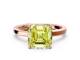 Rose gold Fancy Yellow Asscher  Cut Solitaire Engagement Ring with Four-Prong Setting on a Classic Band