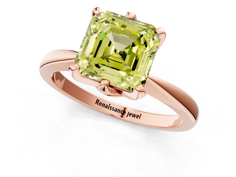 Rose gold Fancy Yellow Asscher Cut Solitaire Engagement Ring with Six-Prong Setting and Tapered Band_1