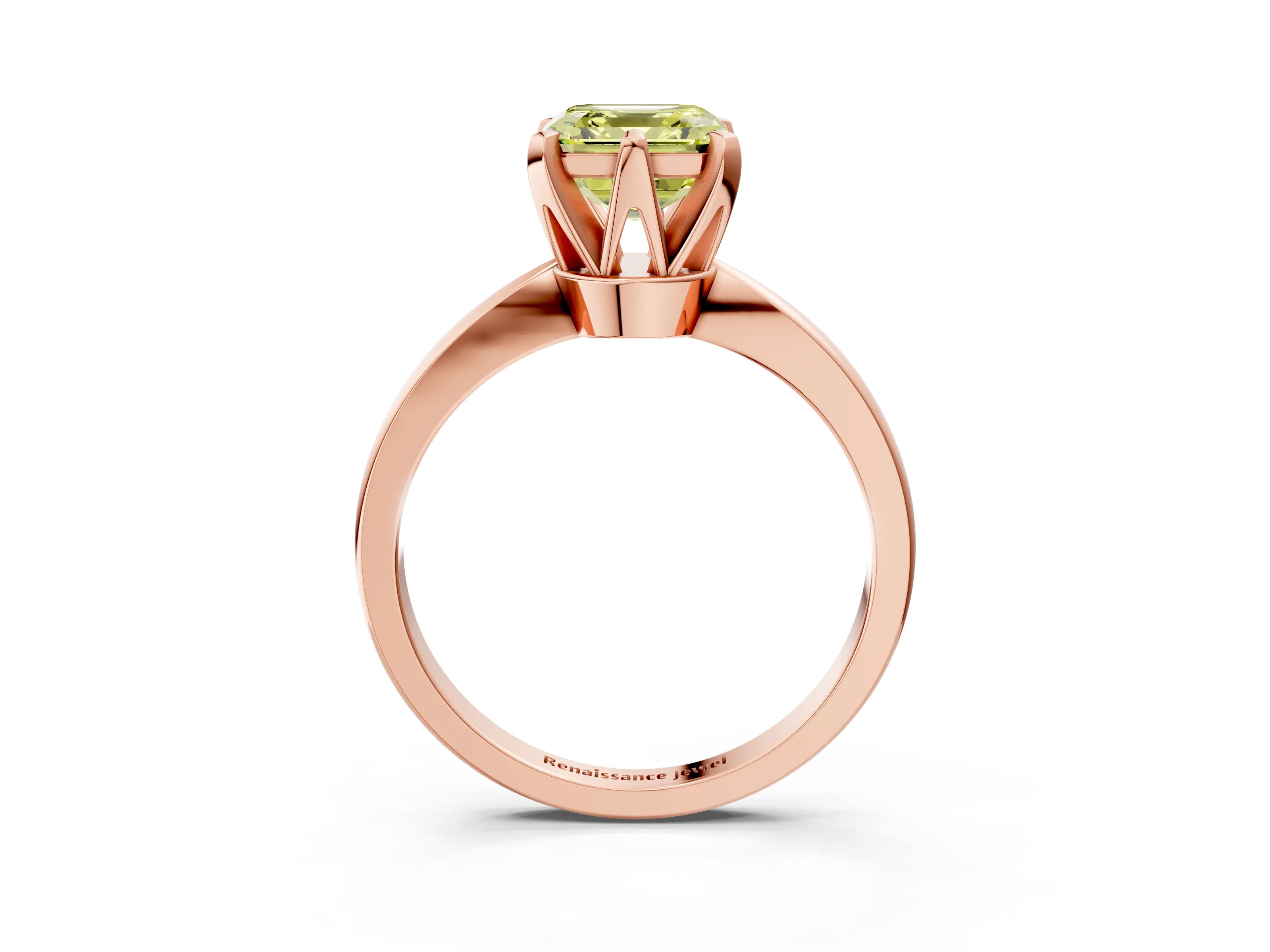Rose gold Fancy Yellow Asscher Cut Solitaire Engagement Ring with Six-Prong Setting and Tapered Band_3