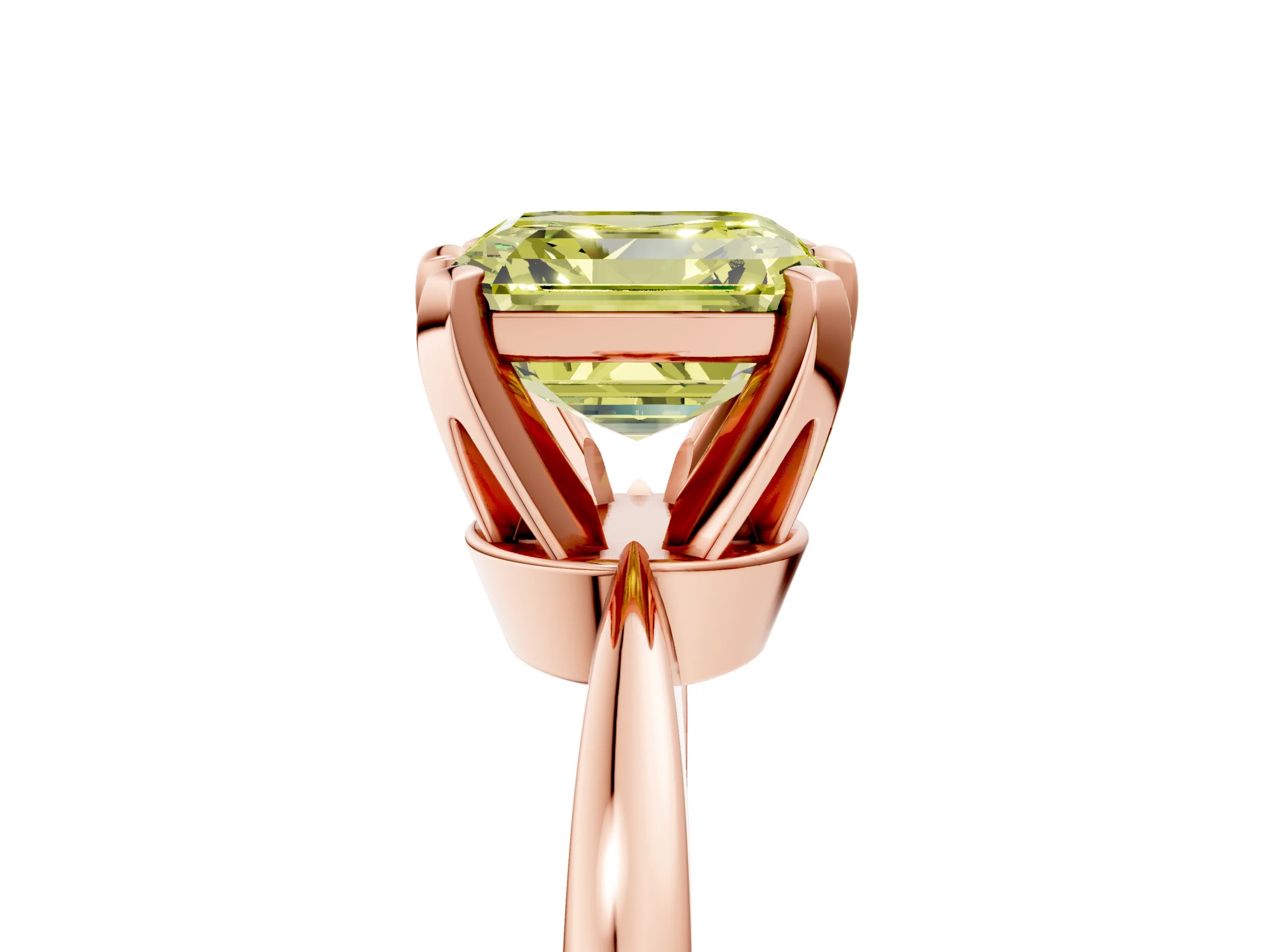Rose gold Fancy Yellow Asscher Cut Solitaire Engagement Ring with Six-Prong Setting and Tapered Band_5
