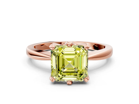 Rose gold Fancy Yellow Asscher Cut Solitaire Engagement Ring with Six-Prong Setting and Tapered Band