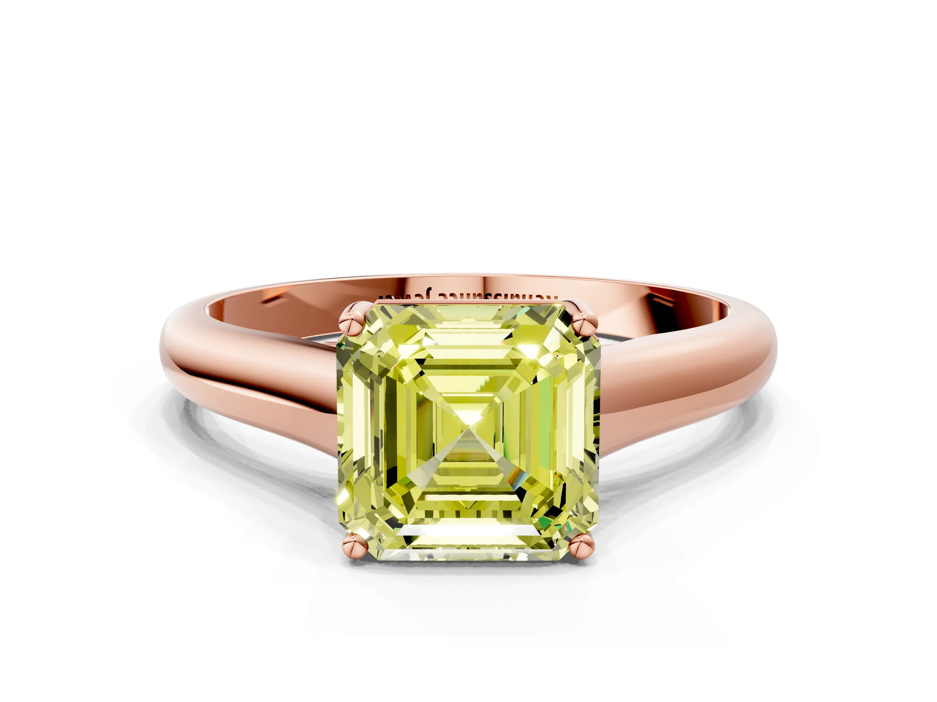 Rose gold Fancy Yellow Asscher Cut Solitaire Engagement Ring with Tapered Band and Four-Prong Setting_3