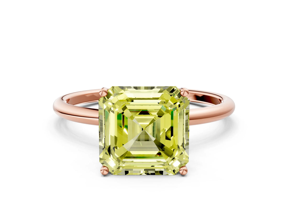 Rose gold Fancy Yellow Asscher  Cut Solitaire Engagement Ring with Thin Band and Four-Prong Setting_20