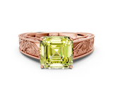 Rose gold Fancy Yellow Asscher  Cut Solitaire Engraved Band with Four-Prong Setting