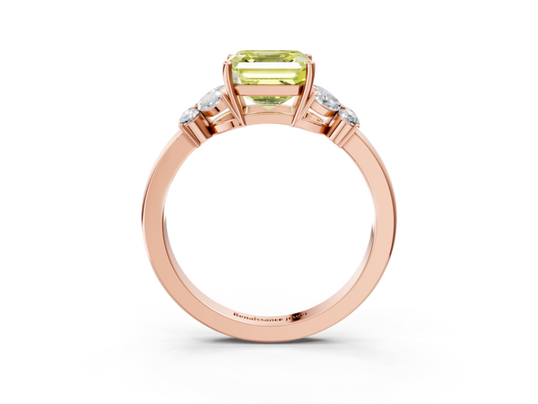 Rose Gold Asscher Cut Floral Engagement Ring Setting for Fancy Yellow Center