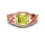 Rose gold Fancy Yellow Asscher Cut Solitaire Intertwined Band Prong Setting Ring