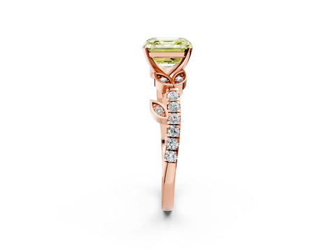 Rose gold Fancy Yellow Asscher Cut Solitaire Leaf-Inspired Diamond Ring with Pavé Band and Four-Prong Setting_2