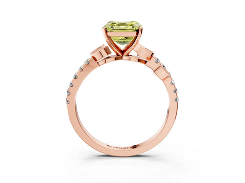 Rose gold Fancy Yellow Asscher Cut Solitaire Leaf-Inspired Diamond Ring with Pavé Band and Four-Prong Setting_3