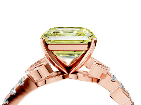 Rose gold Fancy Yellow Asscher Cut Solitaire Leaf-Inspired Diamond Ring with Pavé Band and Four-Prong Setting_4