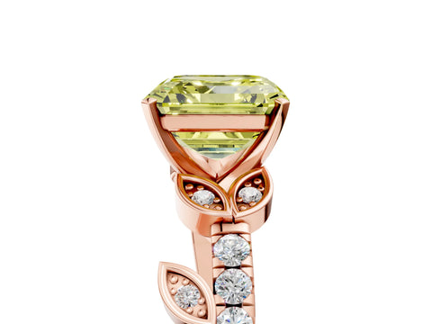 Rose gold Fancy Yellow Asscher Cut Solitaire Leaf-Inspired Diamond Ring with Pavé Band and Four-Prong Setting_5