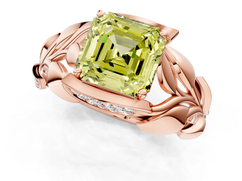 Rose gold Fancy Yellow Asscher Cut Solitaire Leaf-Inspired Engagement Ring with Prong Setting_1