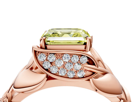 Rose gold Fancy Yellow Asscher Cut Solitaire Leaf-Inspired Engagement Ring with Prong Setting_4