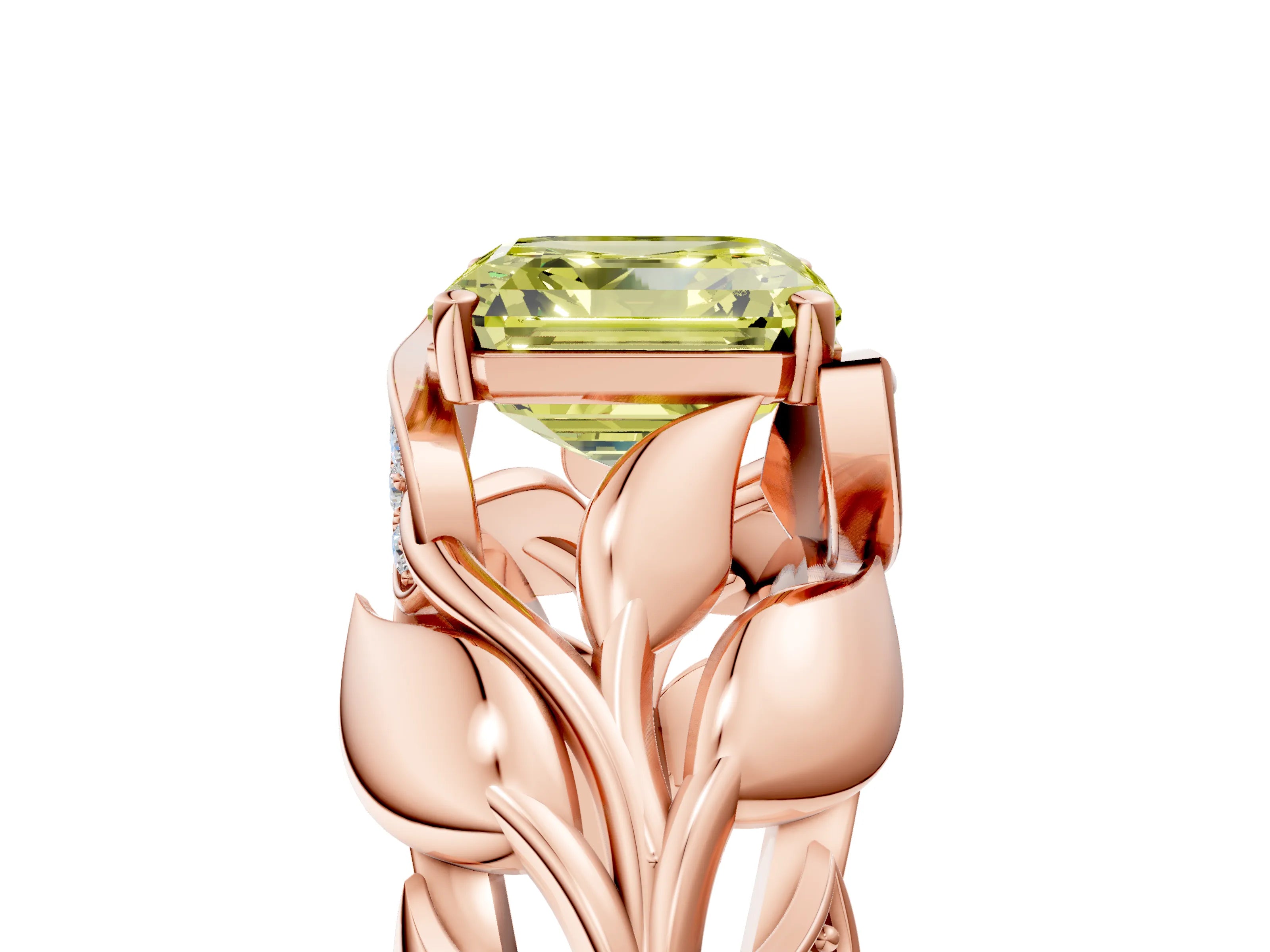 Rose gold Fancy Yellow Asscher Cut Solitaire Leaf-Inspired Engagement Ring with Prong Setting_5