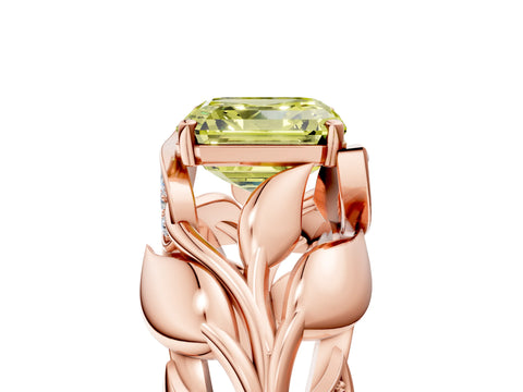 Rose gold Fancy Yellow Asscher Cut Solitaire Leaf-Inspired Engagement Ring with Prong Setting_5