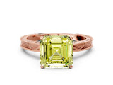 Rose gold Fancy Yellow Asscher Cut Solitaire Milgrain Engraved Band with Four-Prong Setting