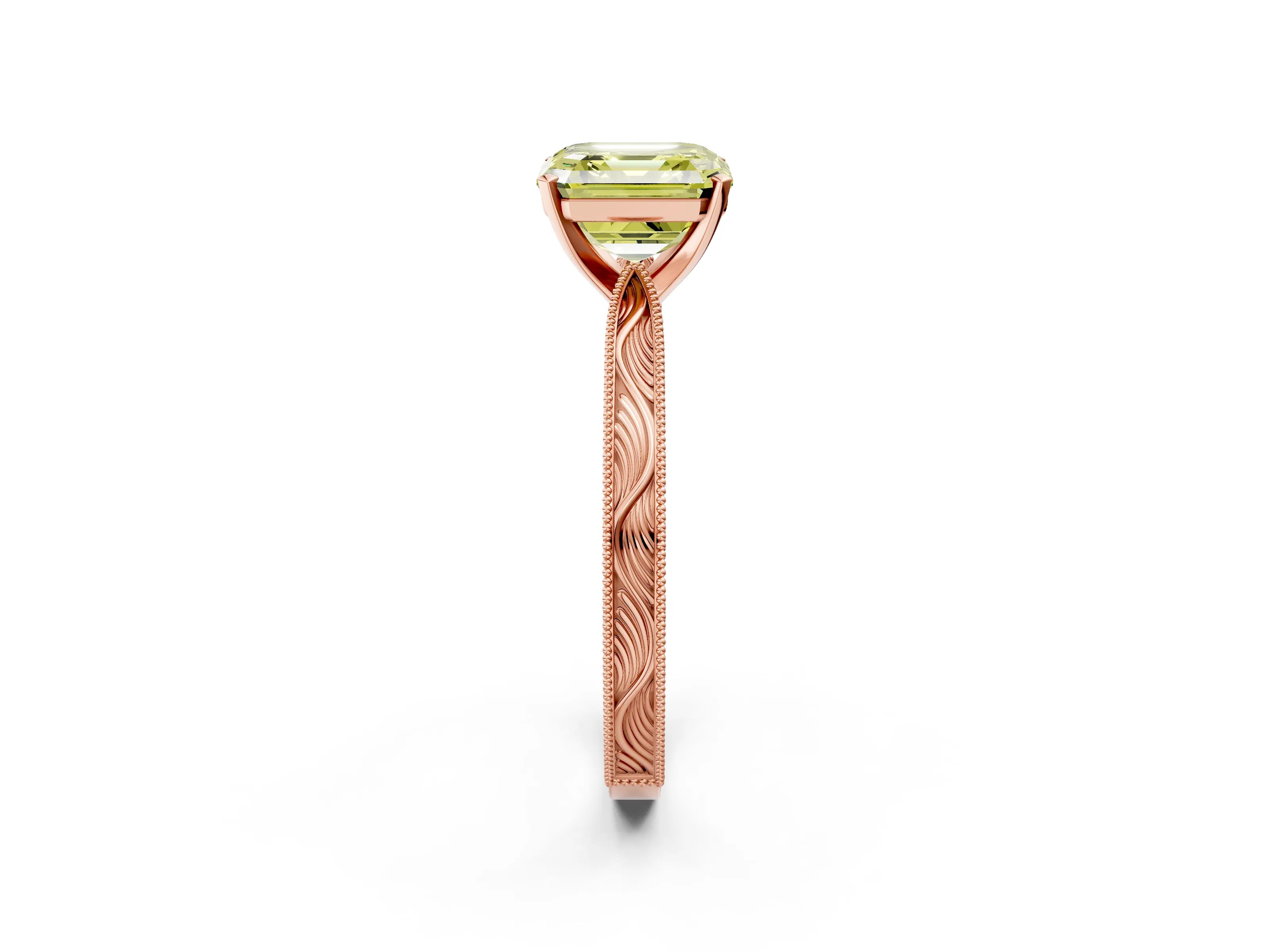 Rose gold Fancy Yellow Asscher Cut Solitaire Milgrain Engraved Band with Four-Prong Setting_2