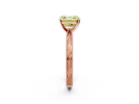 Rose gold Fancy Yellow Asscher Cut Solitaire Milgrain Engraved Band with Four-Prong Setting_2