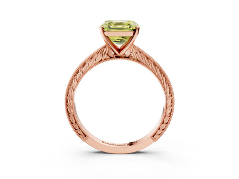 Rose gold Fancy Yellow Asscher Cut Solitaire Milgrain Engraved Band with Four-Prong Setting_3