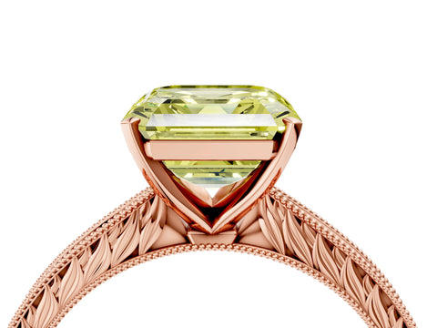 Rose gold Fancy Yellow Asscher Cut Solitaire Milgrain Engraved Band with Four-Prong Setting_4