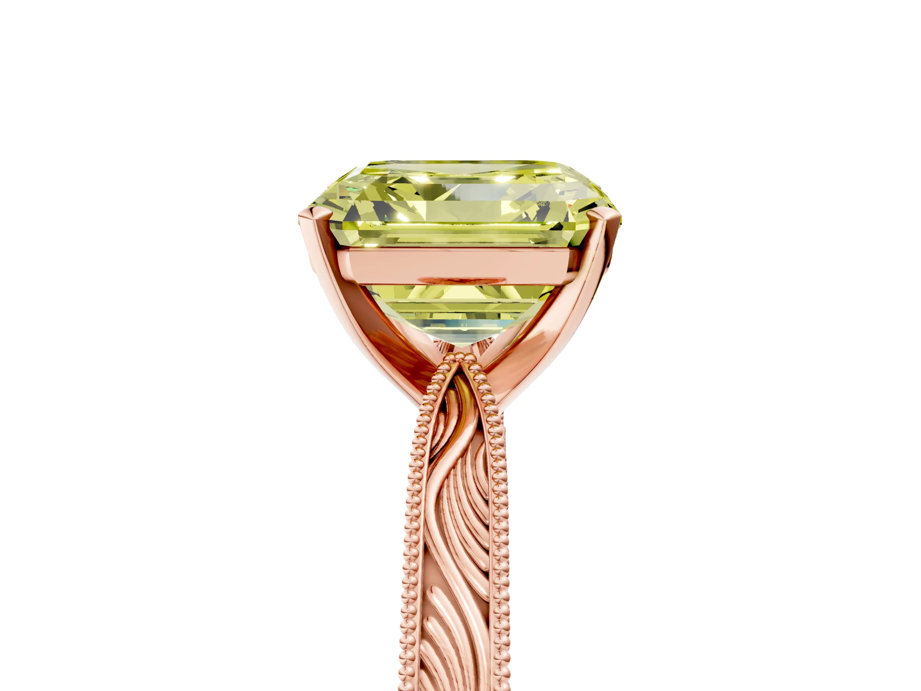 Rose gold Fancy Yellow Asscher Cut Solitaire Milgrain Engraved Band with Four-Prong Setting_5