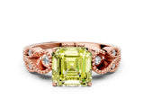 Rose gold Fancy Yellow Asscher Cut Solitaire Milgrain Leaf Band with Prong Setting_12