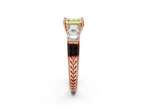 Rose gold Fancy Yellow Asscher Cut Solitaire Princess Side Stone Engraved Band Prong Setting Ring_2