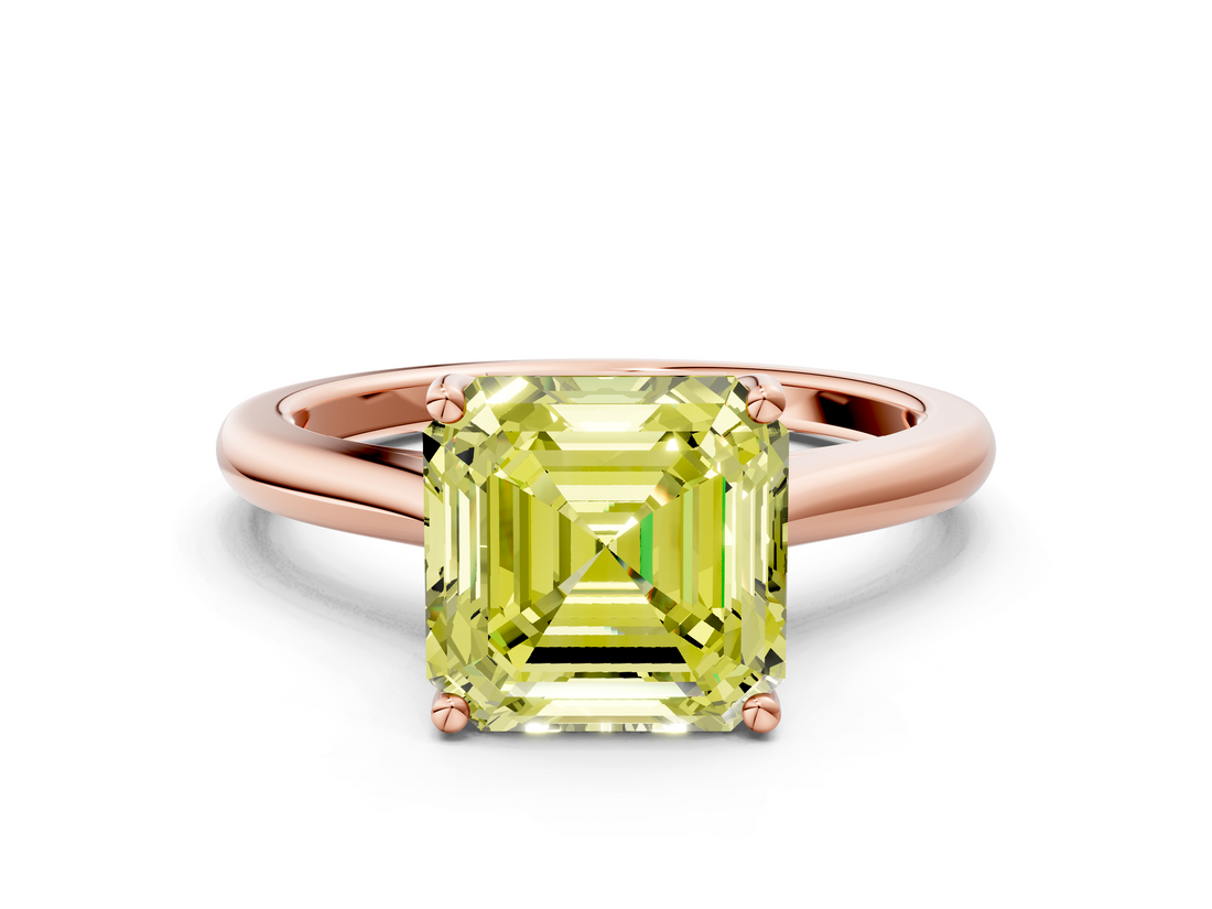 Rose gold Fancy Yellow Asscher  Cut Solitaire Ring with Cathedral Band and Four-Prong Setting