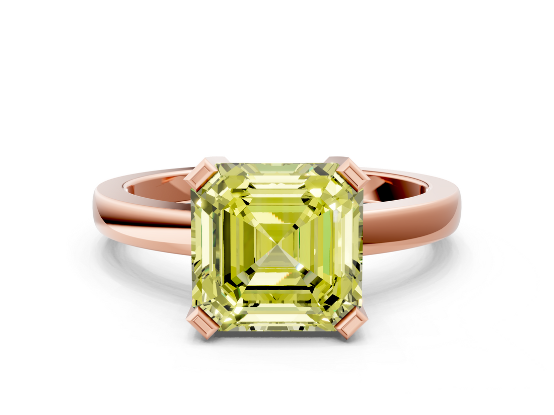 Rose gold Fancy Yellow Asscher  Cut Solitaire Ring with Four-Prong Setting and Classic Band_17