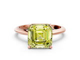 Rose gold Fancy Yellow Asscher  Cut Solitaire Ring with Four-Prong Setting on a Classic Band
