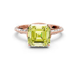 Rose gold Fancy Yellow Asscher Cut Solitaire Split Shank Pave Diamond Engagement Ring with Four-Prong Setting