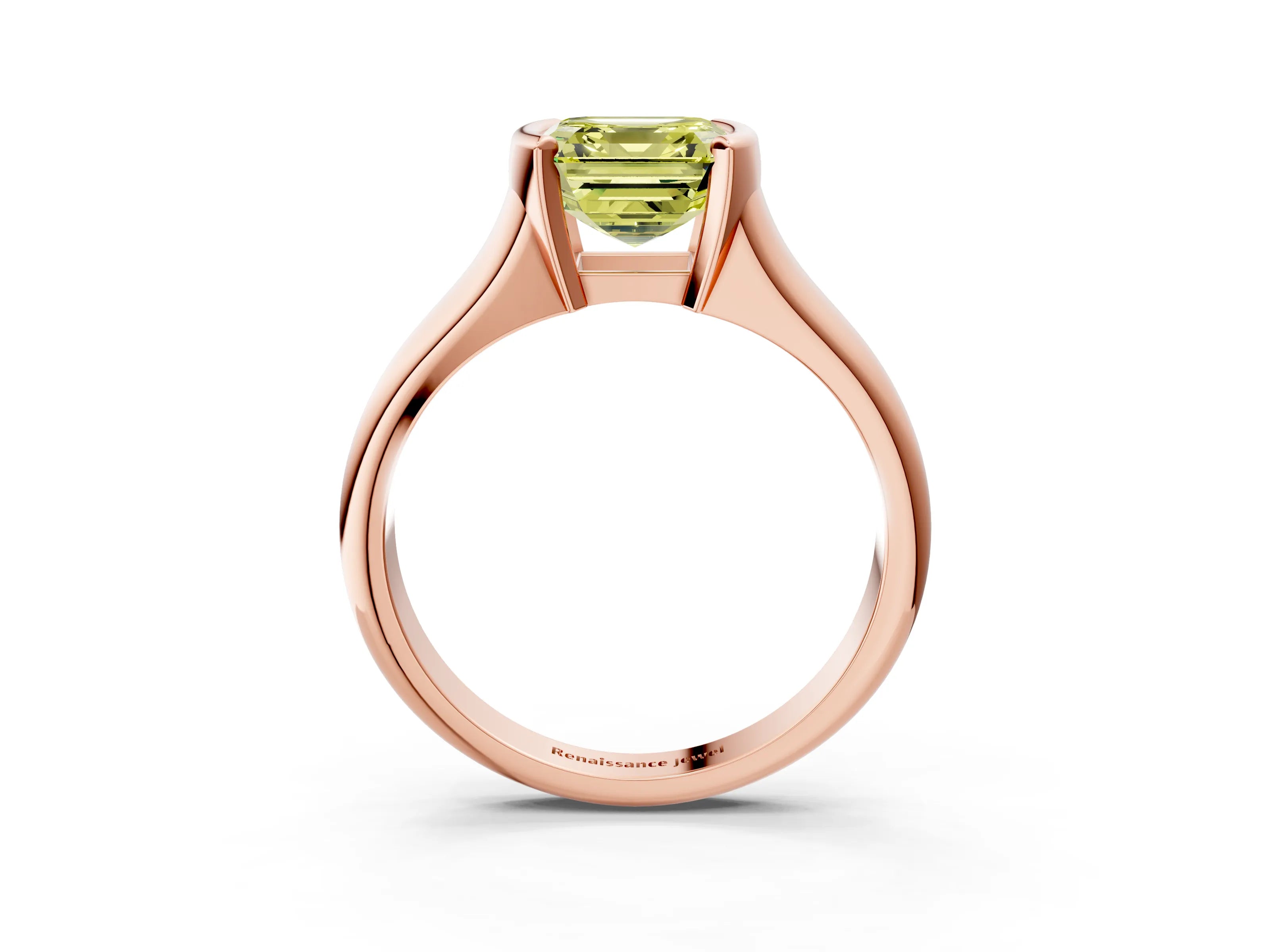 Rose gold Fancy Yellow Asscher Cut Solitaire Tension Set Diamond Ring with Split Shank Band_3