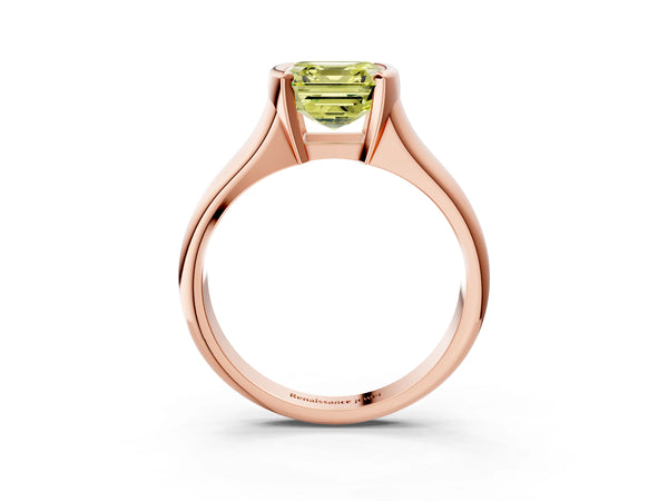 Rose Gold Asscher Cut Tension Style Solitaire Engagement Ring Setting for Fancy Yellow Center