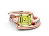 Rose gold Fancy Yellow Asscher Cut Solitaire Tension-Set Diamond Split Shank Ring