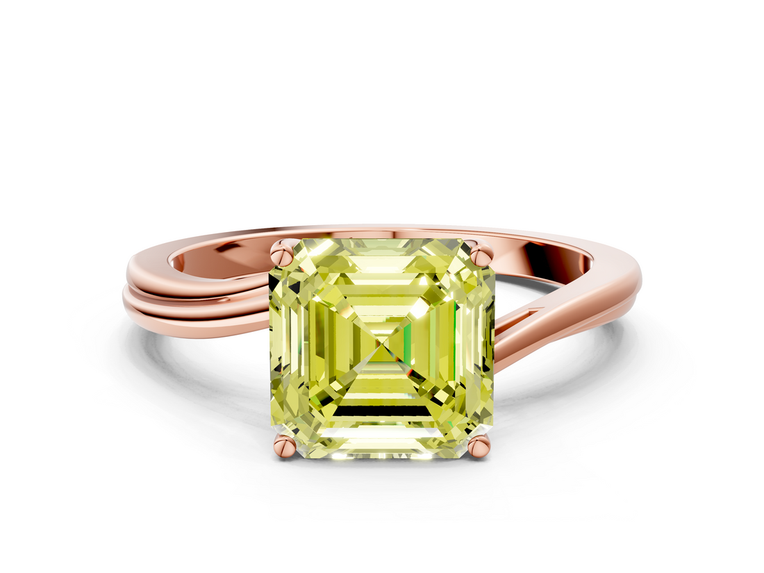 Rose gold Fancy Yellow Asscher  Cut Solitaire Twist Band Ring with Four-Prong Setting_18