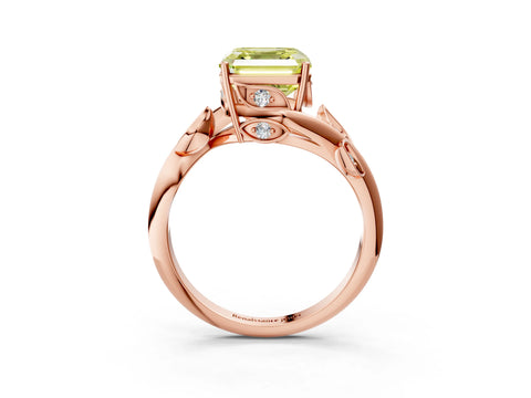 Rose gold Fancy Yellow Asscher Cut Solitaire Twist Engagement Ring with Leaf Accents and Prong Setting_15